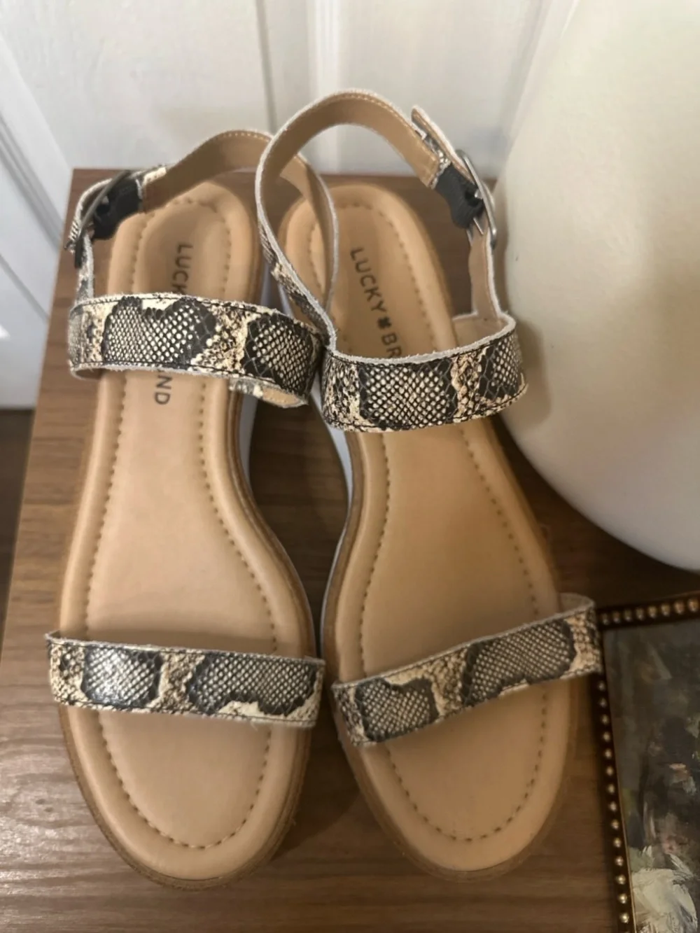 Lucky Brand Women's Platform Sandals in Snake Print and White